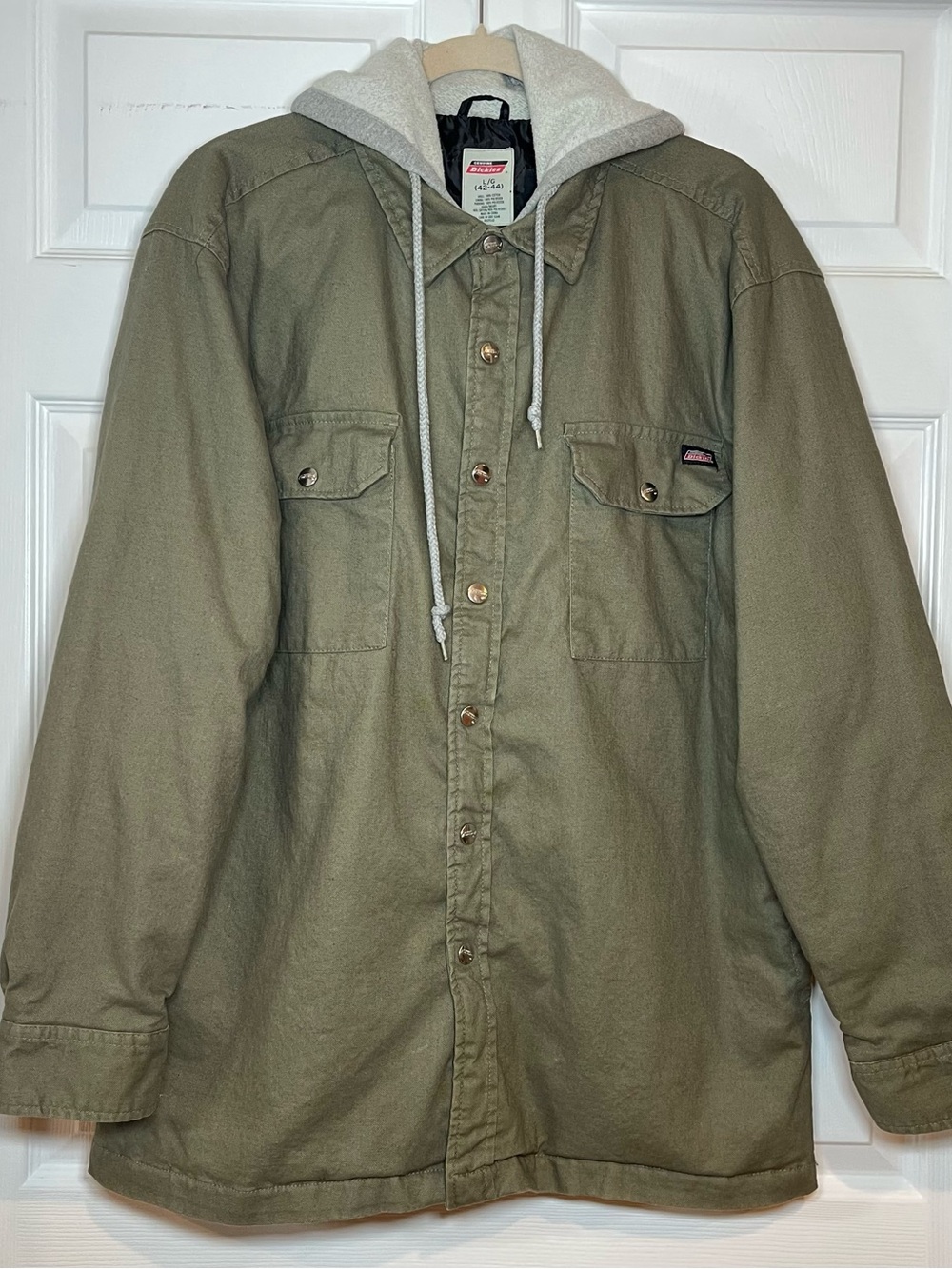 Dickies Men’s L Olive Green L Canvas Hooded Work Jacket Quilted Lined Full Zip